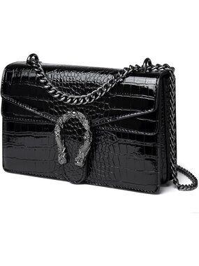 Women's Bright Black Crossbody Bags Clutch Purses Snake Printed Shoulder Bags